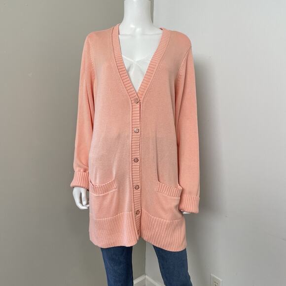 Isaac Mizrahi Live Essentials 1X Cardigan Sweater Preppy Button Down Pockets - Picture 1 of 10